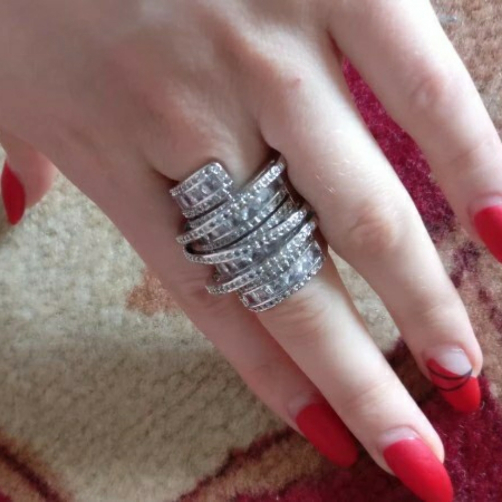 Simulated Diamonds Platinum Plated Ring - Picture 3 of 8